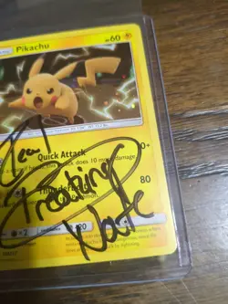 Pokemon TCG Pikachu Holo Black Star Promo SM227 LP Signed Real Breaking Nate - Image 3