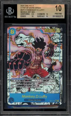 One Piece CCG Monkey.D.Luffy Fist of Divine Speed Manga Alt Art OP11-118 BGS 10 - Image 1