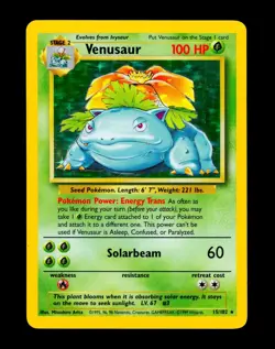 1999 Pokemon VENUSAUR Base Set HOLO Foil Rare Unlimited Edition Card 15/102 WotC - Image 2