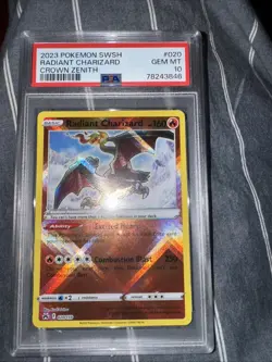 2023 POKEMON SWORD & SHIELD CROWN ZENITH #020 RADIANT CHARIZARD PSA 10 - Image 1