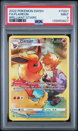 2022 POKEMON SWORD & SHIELD BRILLIANT STARS #TG01 FULL ART/FLAREON PSA 9 - Image 1