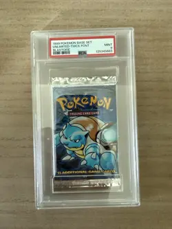 1999 POKEMON BASE SET UNLIMITED-THICK FONT BLASTOISE PACK PSA 9 MINT - Image 1