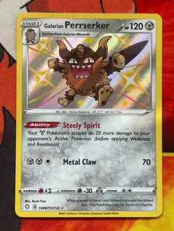 Galarian Perrserker SV087/SV122 Shiny Rare - Pokemon Shining Fates: Shiny Vault - Image 1