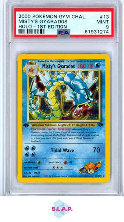 MISTYS GYARADOS POKEMON 13/132 2000 GYM CHALLENGE 1. EDITION HOLO ENGLISH PSA 9 - Image 1