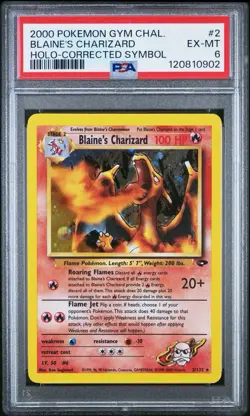 2000 POKEMON GYM CHALLENGE HOLO-CORRECTED SYMBOL #2 BLAINE'S CHARIZARD PSA 6 - Image 1