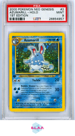 AZUMARILL POKEMON 2/111 2000 NEO GENESIS 1. EDITION HOLO ENGLISH PSA 9 - Image 1