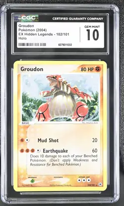 Pokemon Groudon 102/101 Holo Secret Rare EX Hidden Legends CGC 10 GEM MINT psa - Image 1