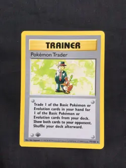 Pokemon Cards: Base Set 1st Edition Rare: Pokemon Trader 77/102 - Image 1