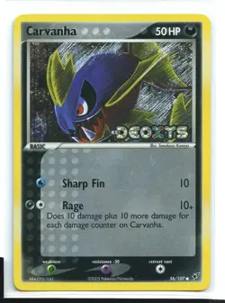 Carvanha Reverse Holo Common NM 56/107 EX Deoxys Pokemon - Image 1