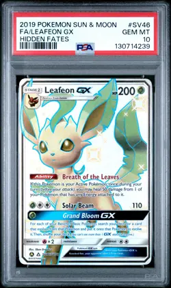 2019 POKEMON SUN & MOON HIDDEN FATES #SV46 FULL ART/LEAFEON GX PSA 10 - Image 1