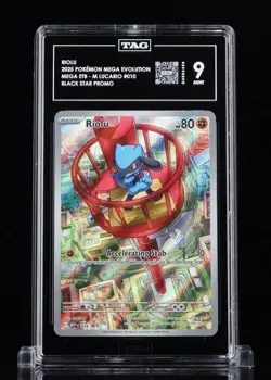 RIOLU - 2025 POKEMON MEGA EVOLUTION BLACK STAR PROMOS #010 Graded TAG 9 - Image 1