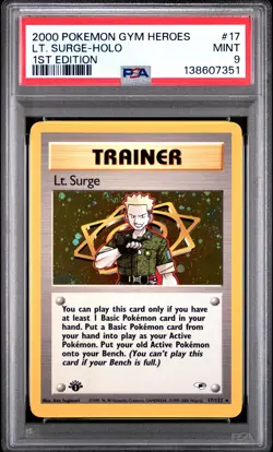 2000 POKEMON GYM HEROES 1ST ED #17 LT. SURGE-HOLO PSA 9 - Image 1