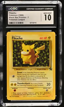 CGC 10 GEM MINT Ivy Pikachu 1999 Black Star Promo 1 Pokemon League Pokemon Card - Image 1