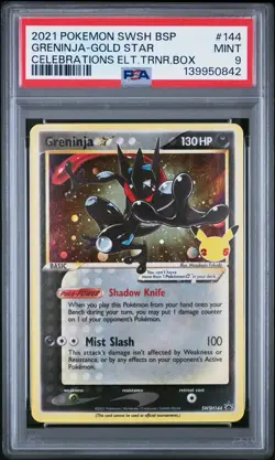 PSA 9 MINT 2021 Pokemon SWSH BSP Greninja Gold Star Celebrations Etb Promo #144 - Image 1