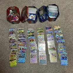 600x Pokemon Cards Bundle - 63 Holos multiple reverses + collection tins - Image 1