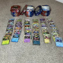 600x Pokemon Cards Bundle - 63 Holos multiple reverses + collection tins - Image 3