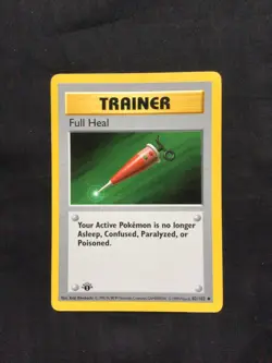 Pokemon Cards: Base Set 1st Edition Uncommon: Full Heal 82/102 - Image 1