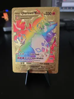 Charizard VMAX Rainbow Pokemon Gold Foil Fan Art Card Collectible Gift Display - Image 1