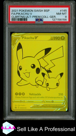 FA/PIKACHU V CLBRTNS.ULT-PREM.COLL-GER. POKEMON SWSH BLCK STR PRM 2021 145 PSA 8 - Image 1