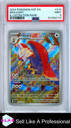 BRAVIARY ILLUSTRATION RARE POKEMON SSP EN-SURGING SPARKS 2024 214 PSA 9 - Image 1