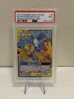 PSA 9 MINT Pokemon Moltres Zapdos Articuno GX Hidden Fates Full Art 66/68 - Image 1