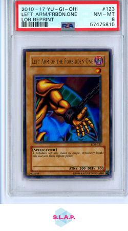 LEFT ARM/FORBIDDEN ONE YUGIOH LOB-123 2010 LEG/BLUE EYES WHITE DRAGON UR PSA 8 - Image 1