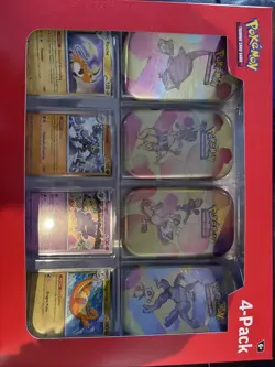 Pokemon TCG S&V 151 Mini Tin 4 Pack + 4 Promo Cards SEALED SAMS CLUB EXCLUSIVE - Image 1