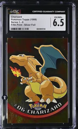 Pokemon 1999 Series 1- Topps - Charizard Foil #06 - 5th Print Rare Black Logo - Image 3