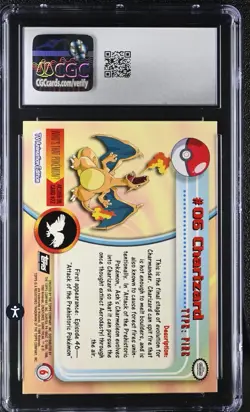 Pokemon 1999 Series 1- Topps - Charizard Foil #06 - 5th Print Rare Black Logo - Image 4