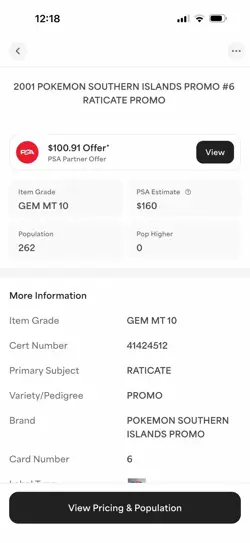 PSA Gem Mint 10 2001 POKEMON SOUTHERN ISLANDS PROMO #6 RATICATE PROMO - Image 3