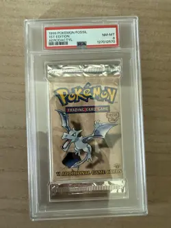1999 POKEMON FOSSIL 1ST EDITION AERODACTYL PACK PSA 8 - Image 1