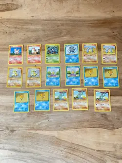 1999 Pokemon Unlimited Base Set Bundle Common Uncommon 9 Unique Cards 17 Total - Image 1