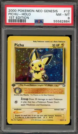 Pokemon Pichu Neo Genesis 1st Edition Holo Rare #12 PSA 8 - Image 1