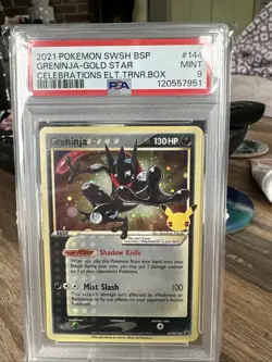 2021 Pokemon SWSH BSP Greninja Gold Star Celebrations ETB #144 PSA 9 Mint - Image 1