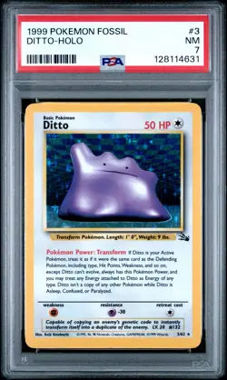 1999 POKEMON FOSSIL #3 DITTO-HOLO PSA 7 - Image 1
