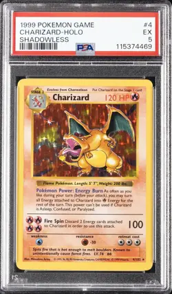 1999 POKEMON BASE SET SHADOWLESS #4 CHARIZARD-HOLO PSA 5 - Image 1