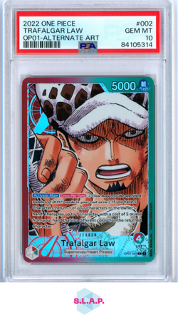 TRAFALGAR LAW ONE PIECE TCG OP01-002 2022 ROMANCE DAWN FOIL ENGLISH PSA 10 - Image 1