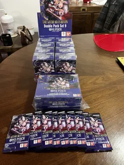 OP14 One Piece Azure Sea’s Seven Booster Box + Display + 9 Packs Sealed Lot - Image 1