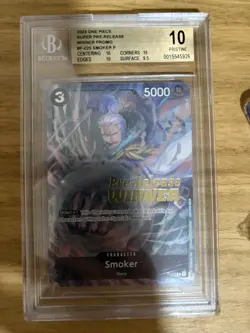 One Piece Card Game Smoker Navy P-025 Pre Release Winner Card BGS 10 - Image 1