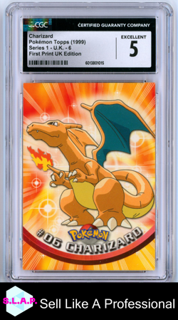 CHARIZARD POKEMON TOPPS #06 1999 SERIES 1 NON-HOLO ENGLISH CGC 5 - Image 1