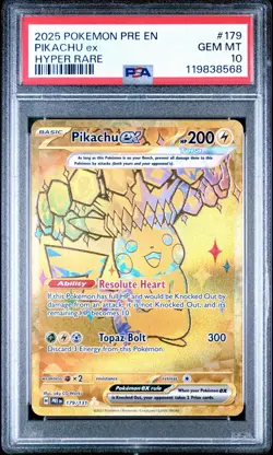2025 Pokemon PRE EN Hyper Rare #179 Pikachu ex PSA 10 GEM MINT - Image 1