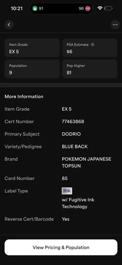 Dodrio Pokemon 1995 Topsun Blue Back Japanese #85 PSA 5 - Image 3