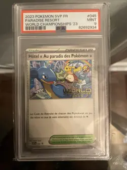 2023 Pokemon FRENCH World Championships Hotel Au paradis des Pokemon 045 PSA 9 - Image 1
