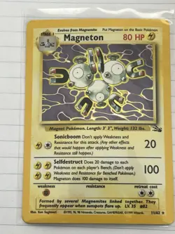 Pokemon Magneton Fossil Holo Rare 80HP Unlimited 11/62 English 1999 Card - Image 1