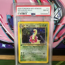 POKEMON 1st Edition Neo Genesis MEGANIUM 10/111 Holo Rare PSA 8 NM-MT Vintage - Image 1