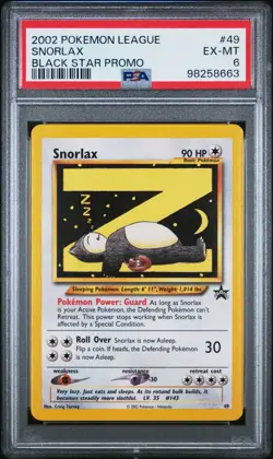 PSA 6 2002 POKEMON LEAGUE PROMO BLACK STAR CARD 49 SNORLAX - NM - Image 1