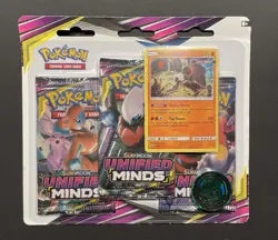 2019 Pokemon Unified Minds 3-Pack Blister Factory Sealed - Stakataka SM209 - Image 1