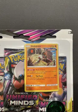 2019 Pokemon Unified Minds 3-Pack Blister Factory Sealed - Stakataka SM209 - Image 3