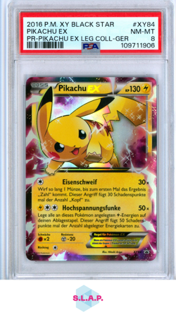 PIKACHU EX PR-PIKACHU EX LEG COLL-GER POKEMON XY BLCK STAR PROMO 2016 XY84 PSA 8 - Image 1