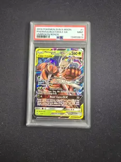 PSA 9 MINT 2019 Pokemon Pheromosa & Buzzwole GX Tag Team Unbroken Bonds PSA 9 M - Image 1